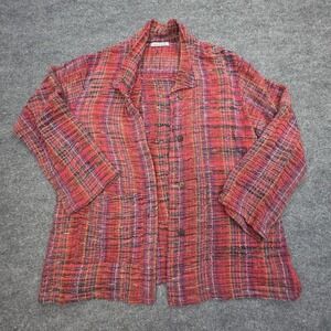 Yasuko Kurisaka Open Cardigan Women's One Size Red Multi Woven Cotton